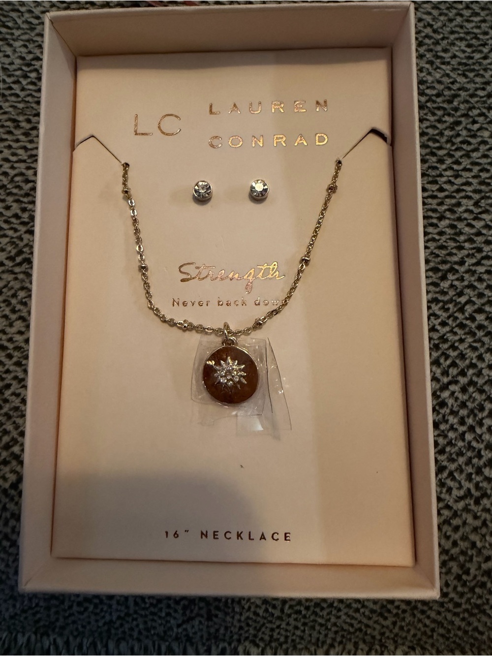 LC Lauren Conrad Gold-Tone Necklace with Brown Pendant and Clear Studs